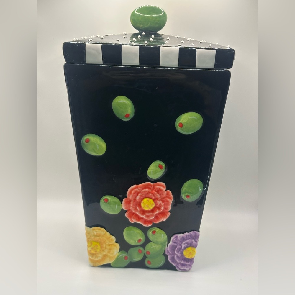 Black zinnia Floral Black Ceramic large canister